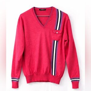 Jeordie's V-Neck Knit Sweater with Stripe Detail -
Medium (Estimated)